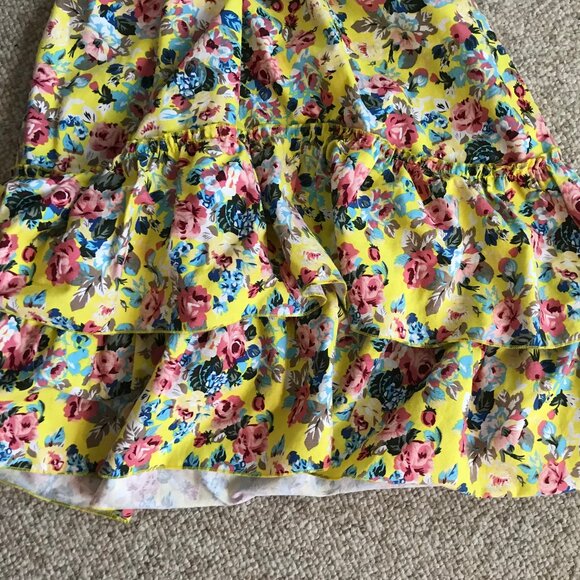 Lilli Lovebird Yellow Rose Flared Layered Floral Cotton Dress Girls 10 - Picture 7 of 7